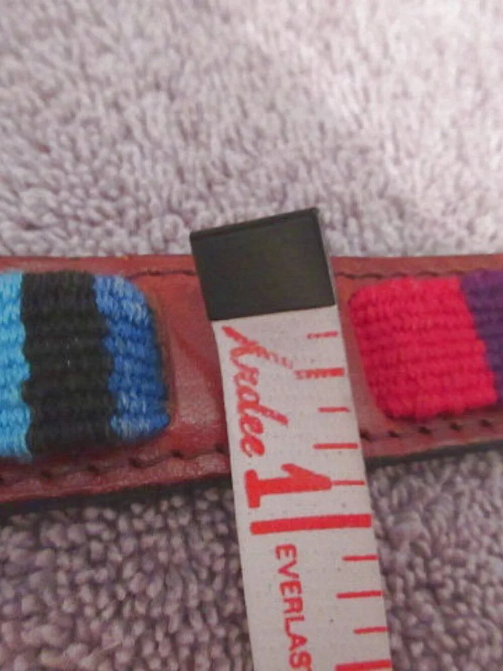 Fossil Leather Woven Tapestry Belt Size L Rainbow Piecework Boho Hippie Western